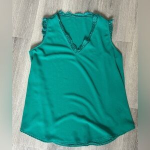 Emerald green lace trim blouse